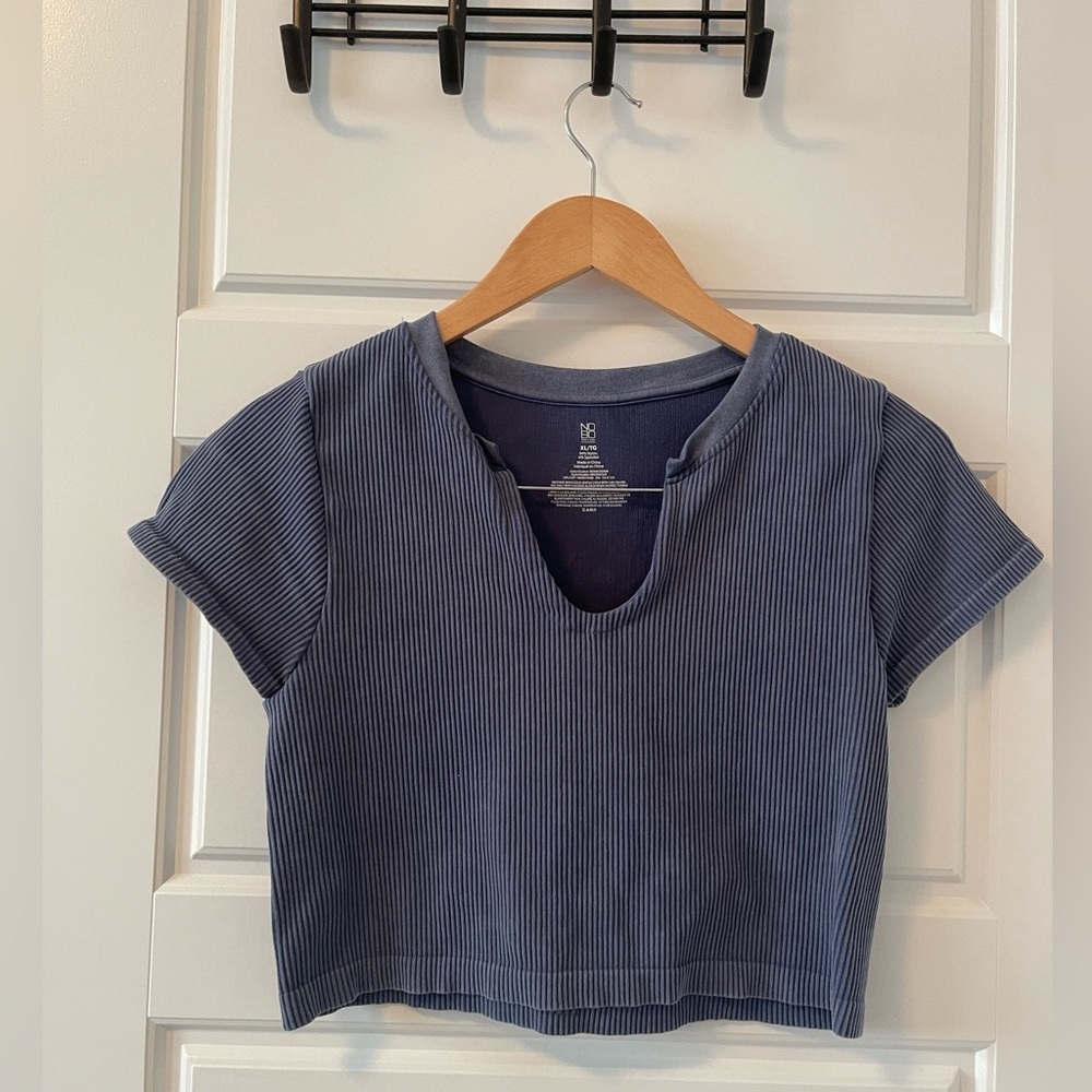 NOBO Blue Ribbed Crop Top | Distressed Blue | XL